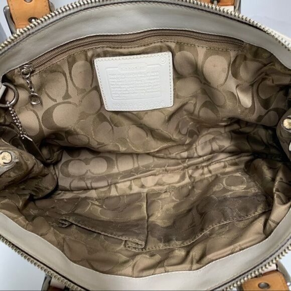 Coach Satchel Reversible Handles Ivory Canvas/Leather Trim M042-1834 - Picture 3 of 13
